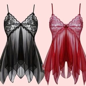 Elegant Lace Babydoll Set - Black and Red